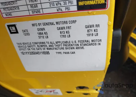 2004 Chevrolet Corvette z USA, uszkodzony, nr VIN 1G1YY22G645116595